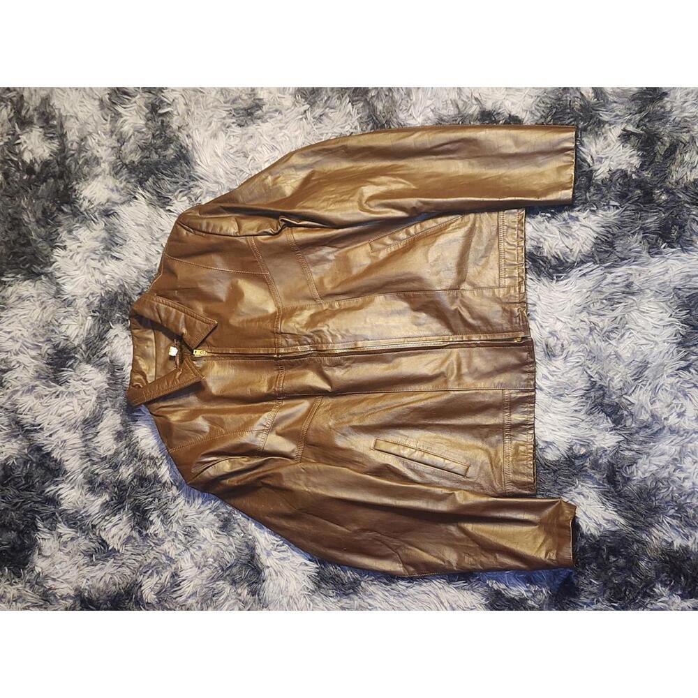 Vintage The Leather Shop Sears Men’s Jacket Brown Removable Inside 42 tall 90s